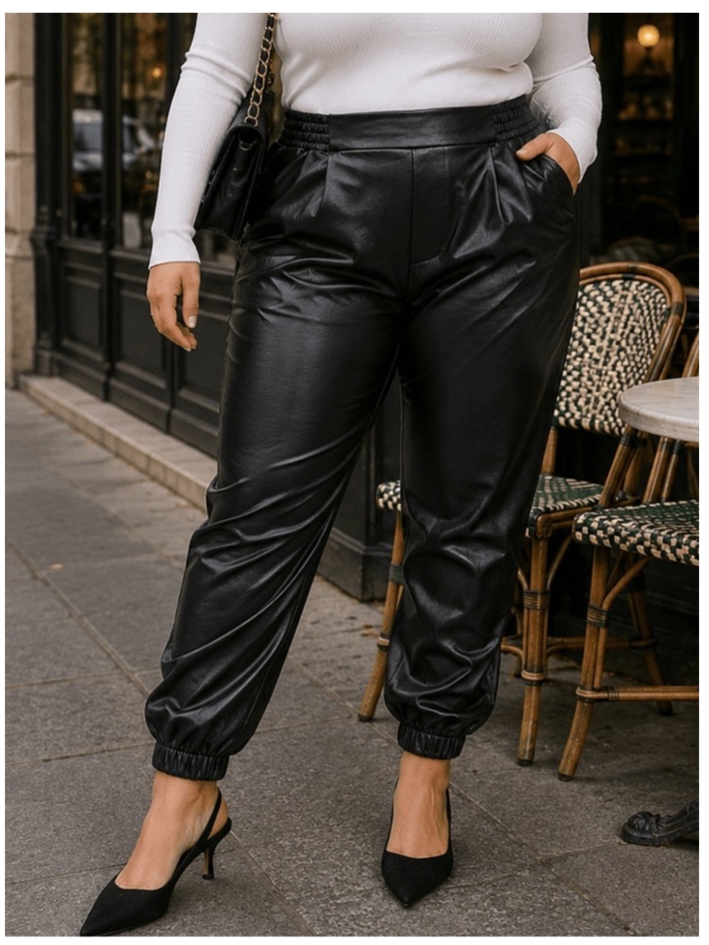 🟠NWT SKY PLUS Faux Leather Joggers w/Pockets in Black